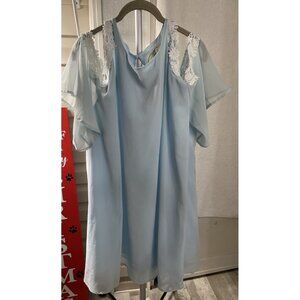 AOFUR Cold Shoulder Chiffon and Lace Dress Light Blue 4XLszNEW w TAGS